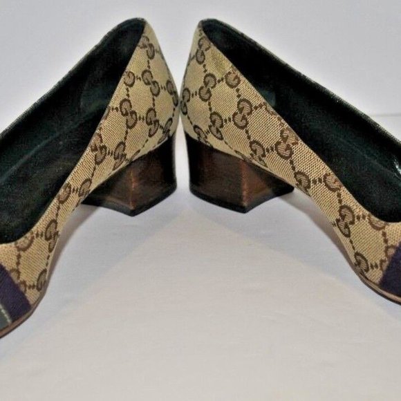 Gucci Horsebit Classic Logo Block Heel Pump Size 8 8B Preowned - Picture 2 of 9